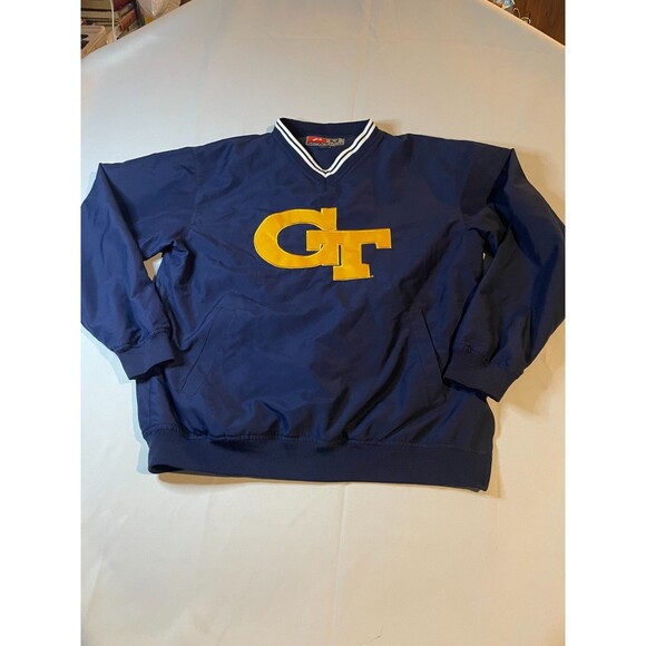 Vintage Georgia Tech Windbreaker Jacket Mens Medium Blue Nylon Pullover - Picture 1 of 4